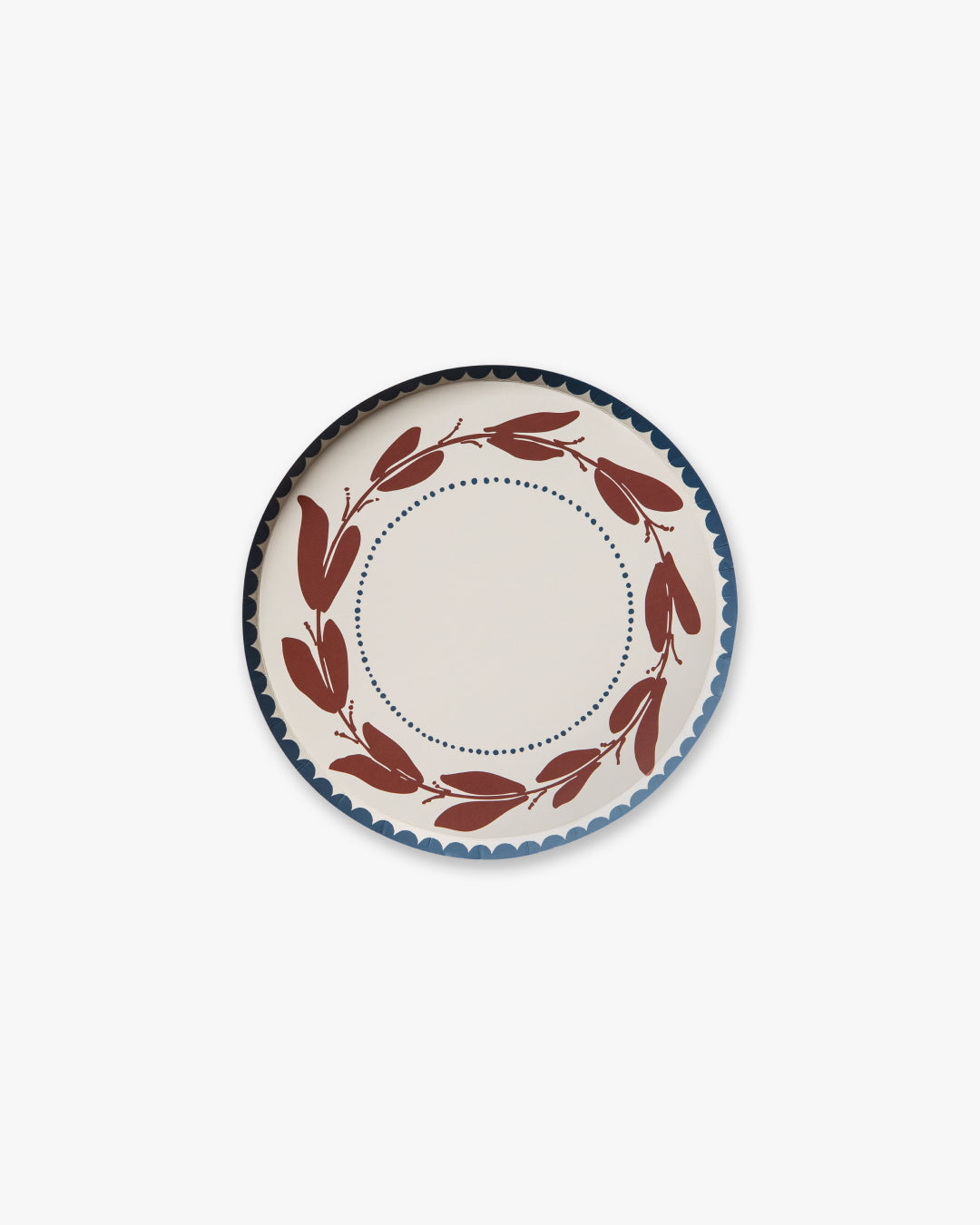 Decorative plate with a red leaf pattern on a white background