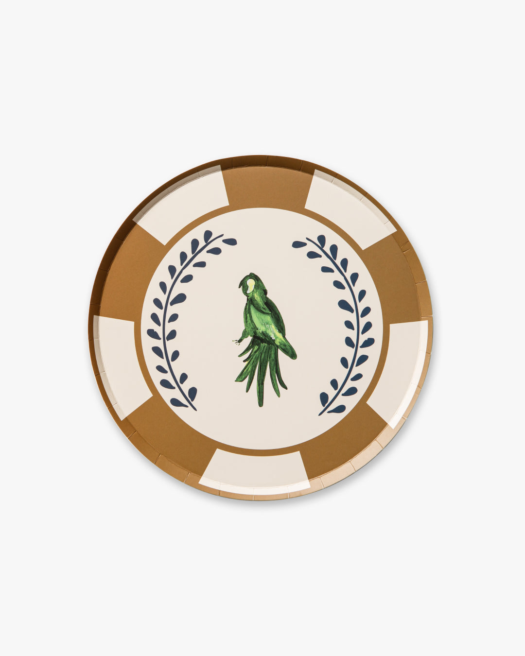 Decorative plate with a parrot design on a white background