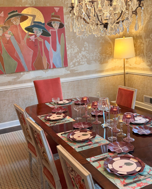A table setting with plates that have a radish on them
