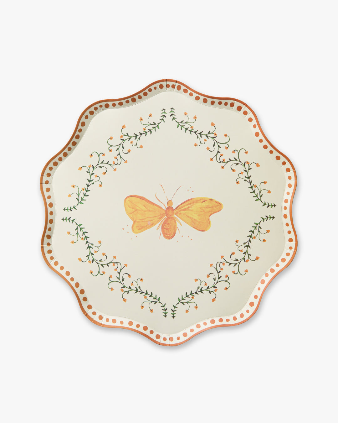 Decorative plate with a butterfly design on a white background