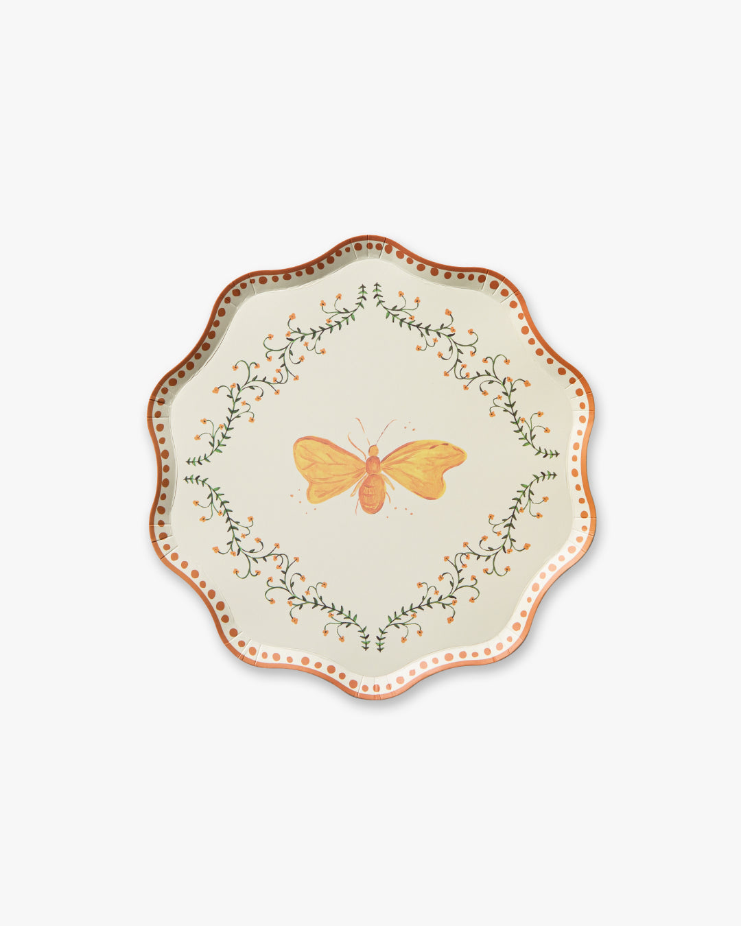 Decorative plate with a butterfly design on a white background