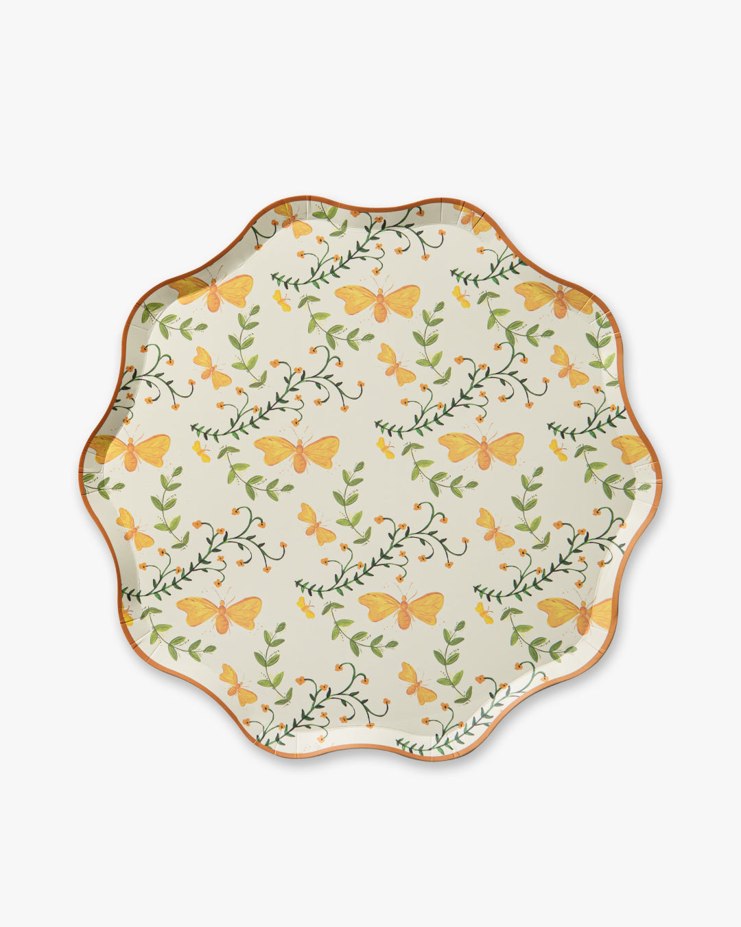 Decorative plate with butterfly and leaf pattern on a white background