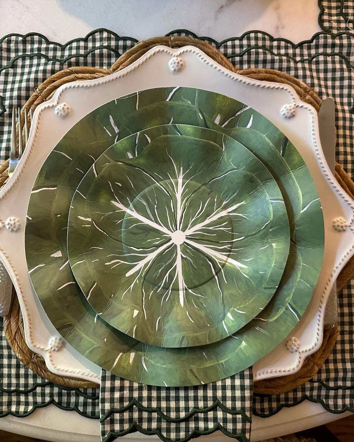 Classic Cabbage Dessert Plate Set - Kelly Green