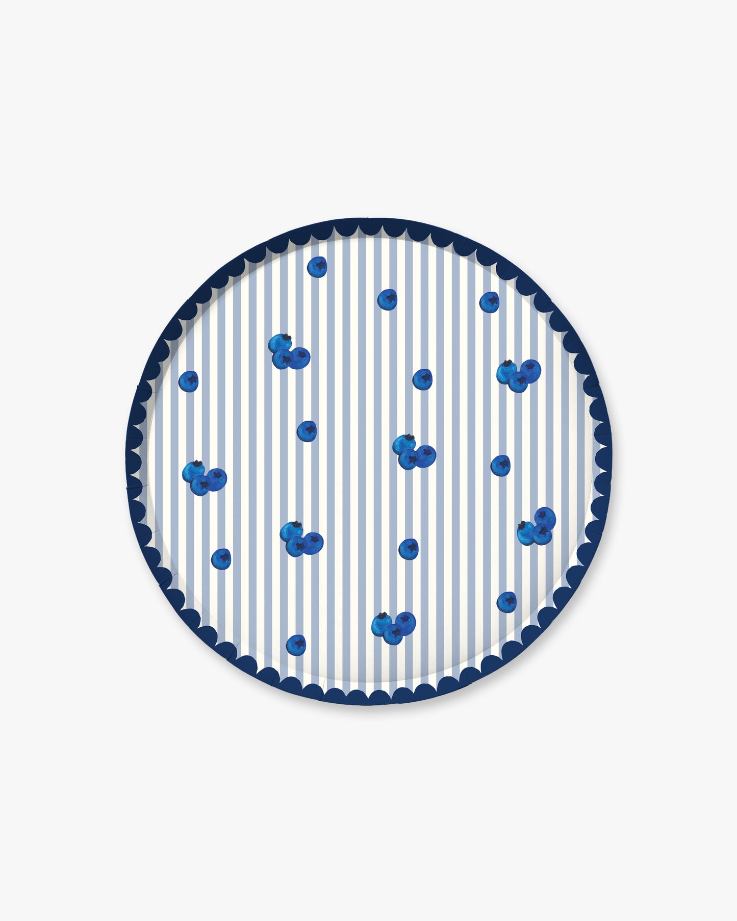 Round plate with blueberry pattern on a white background