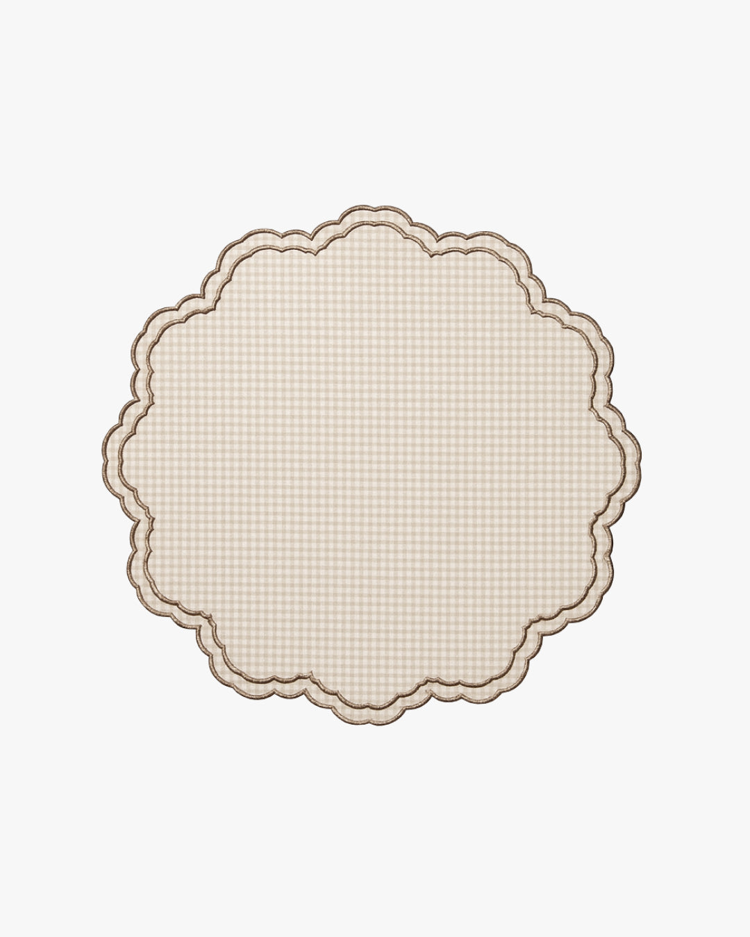 Round decorative border with scalloped edge on a beige background