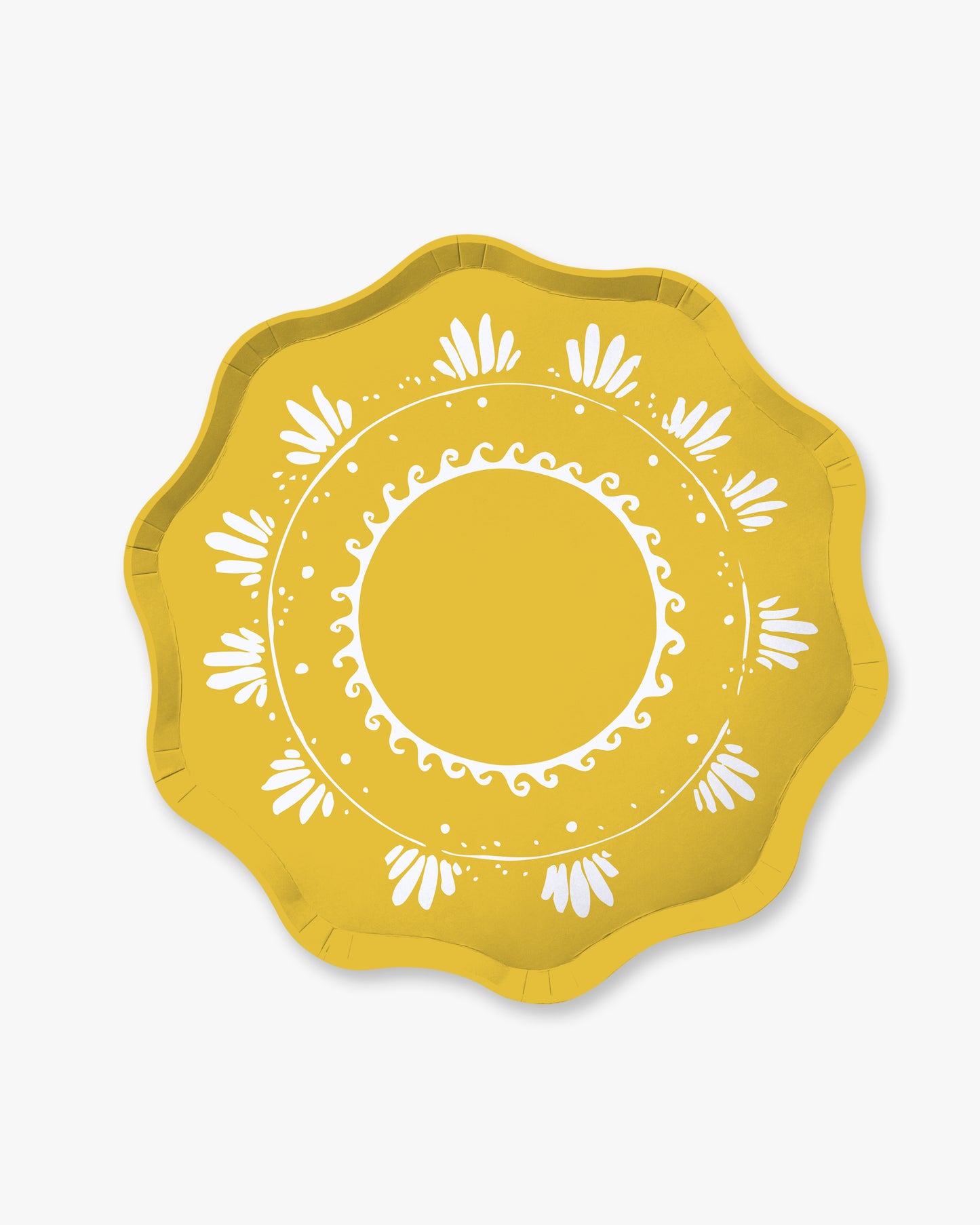 A bright yellow plate with ivory details