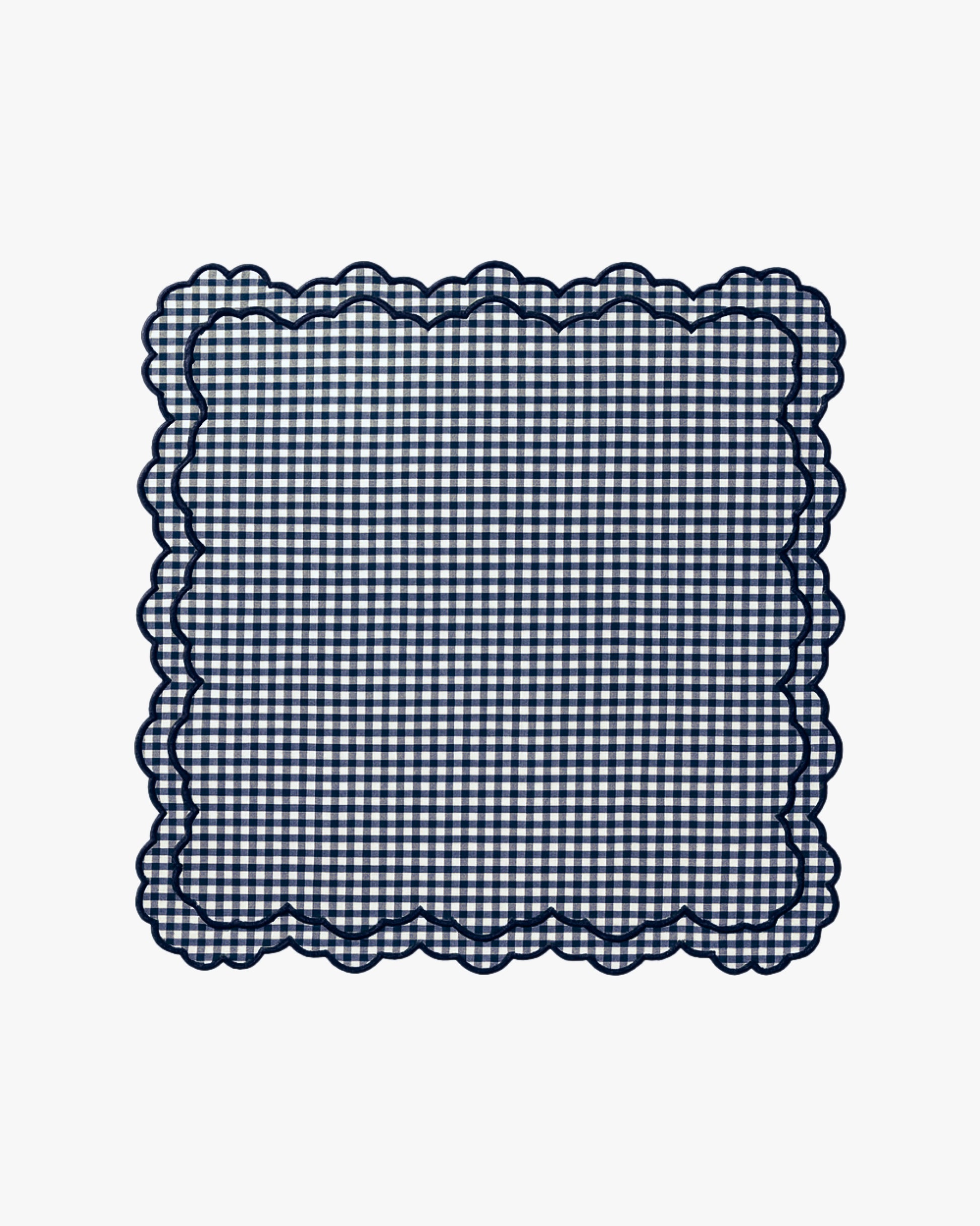 Navy gingham napkin with scalloped edges 
