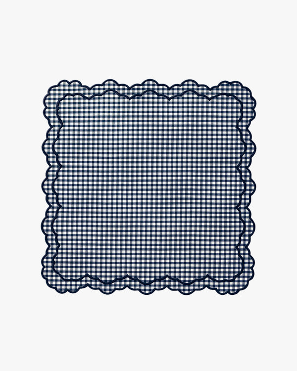 Navy gingham napkin with scalloped edges 