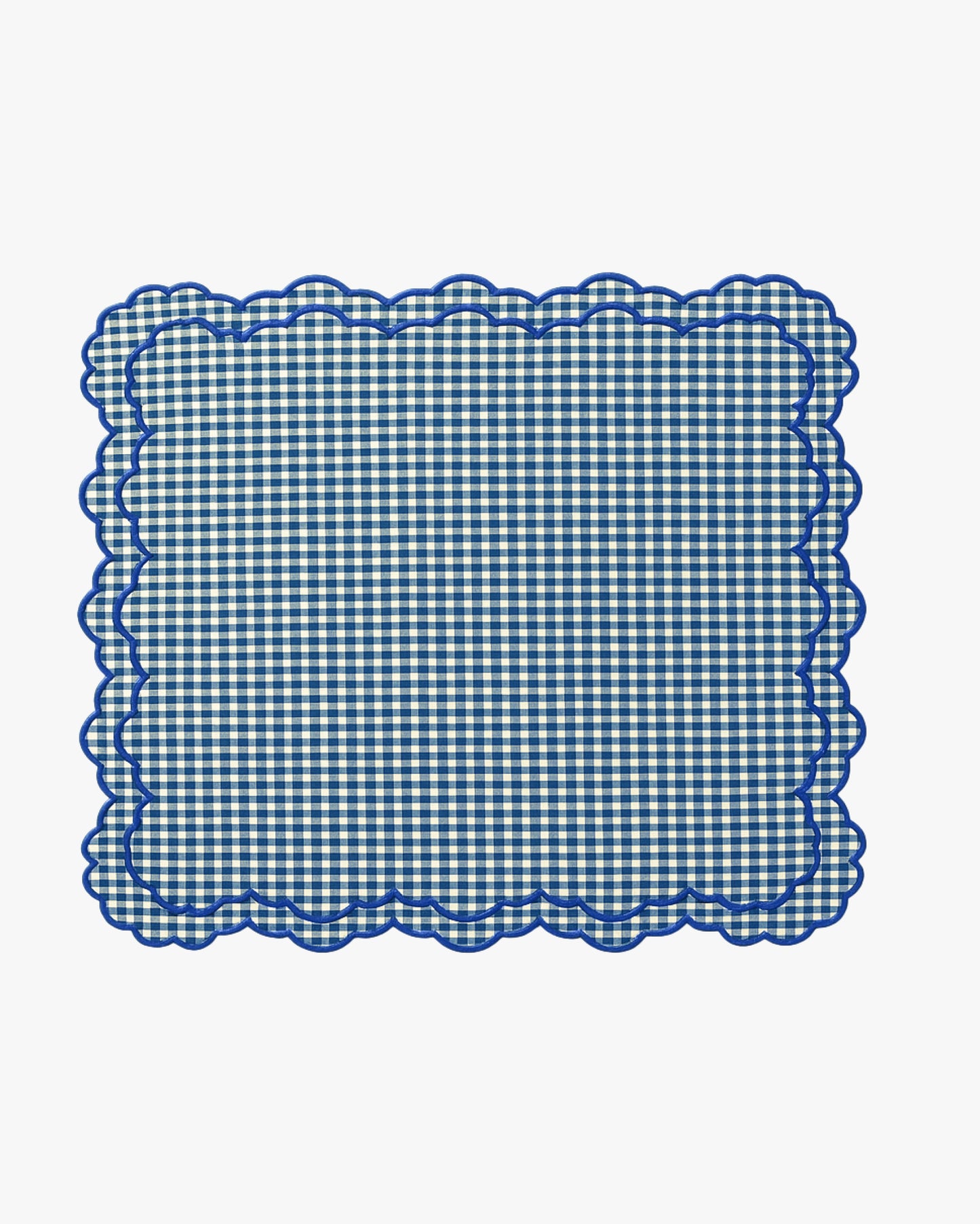 blue gingham placemat with scalloped edges