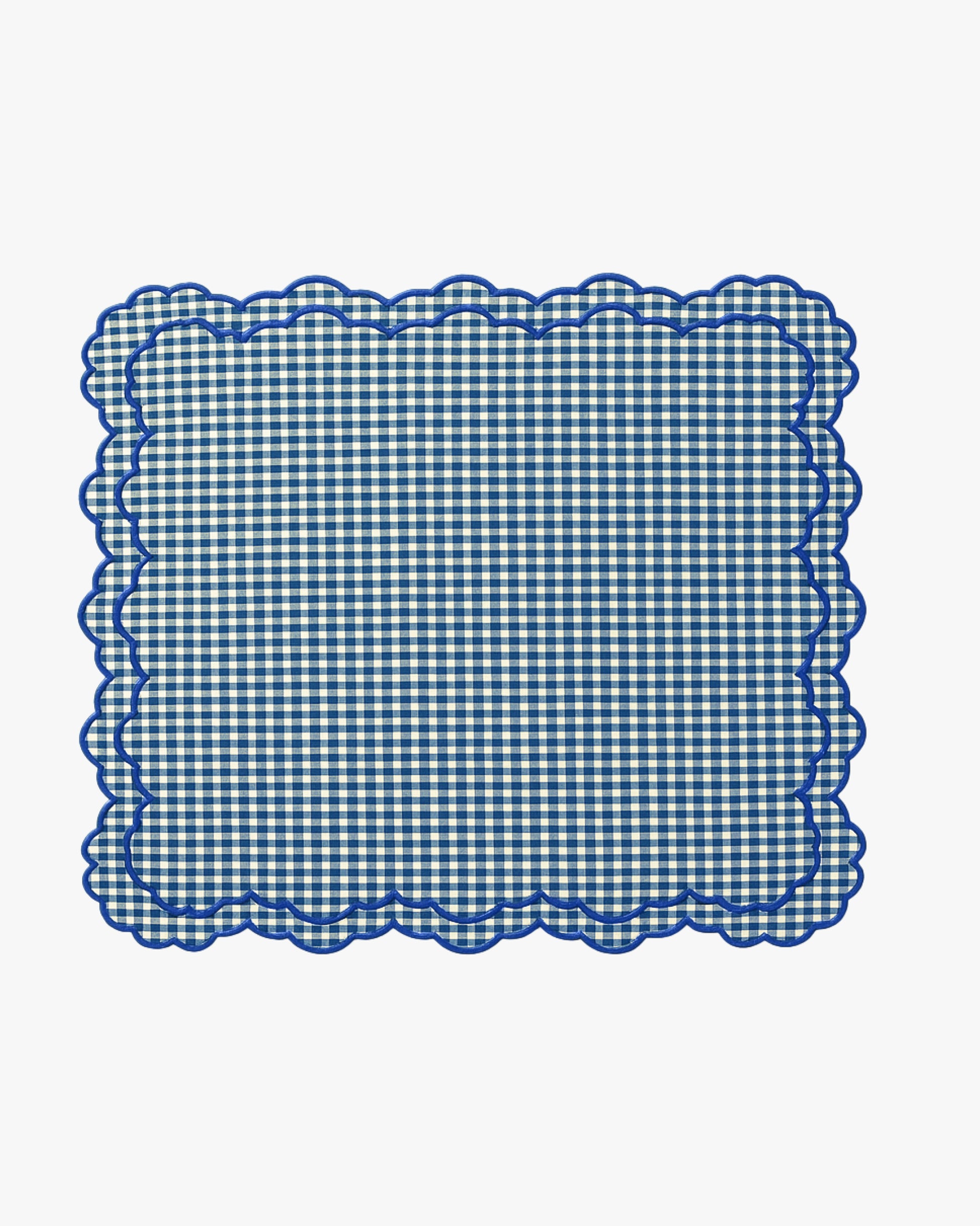 blue gingham placemat with scalloped edges