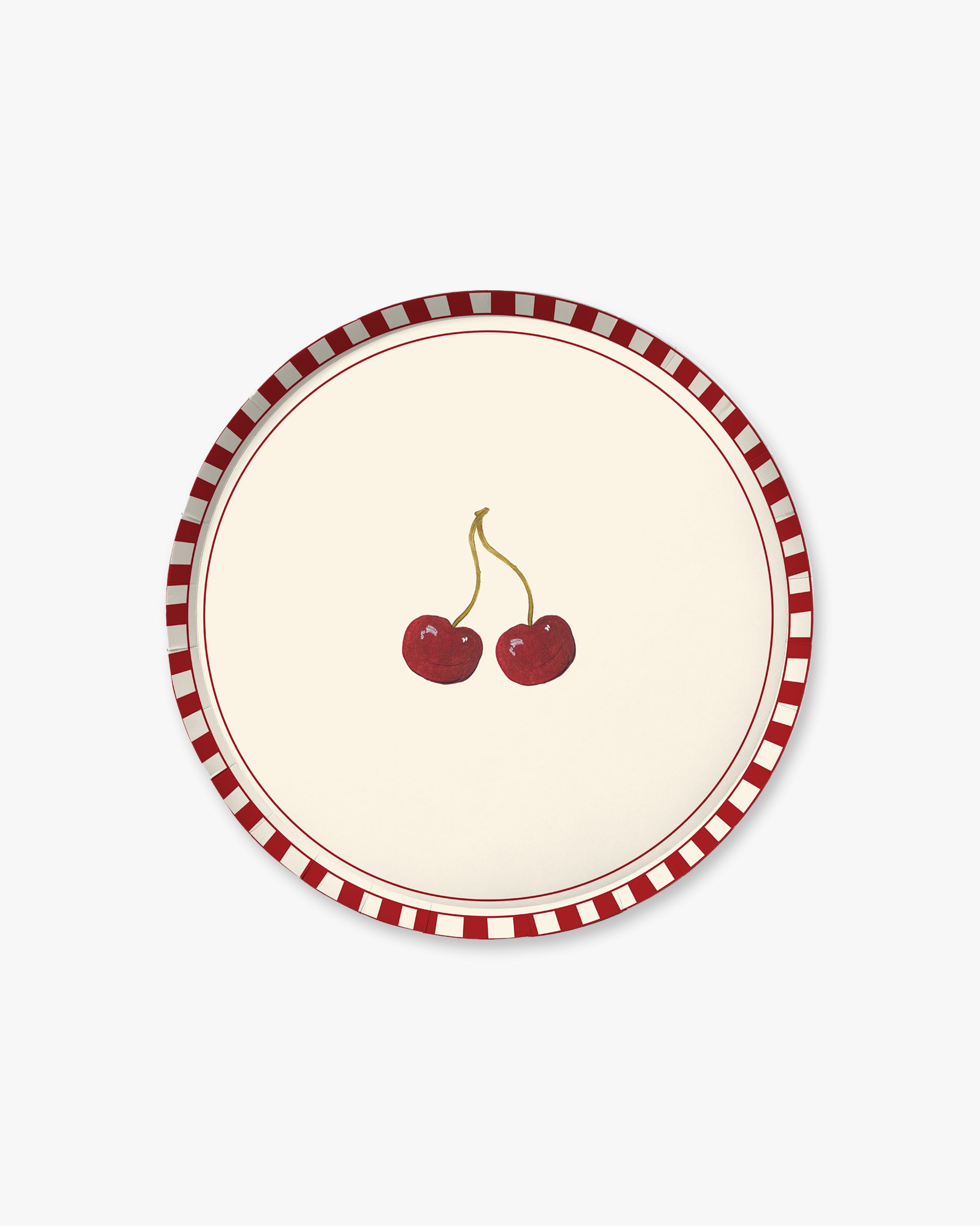 Round plate with red cherries design on a white background