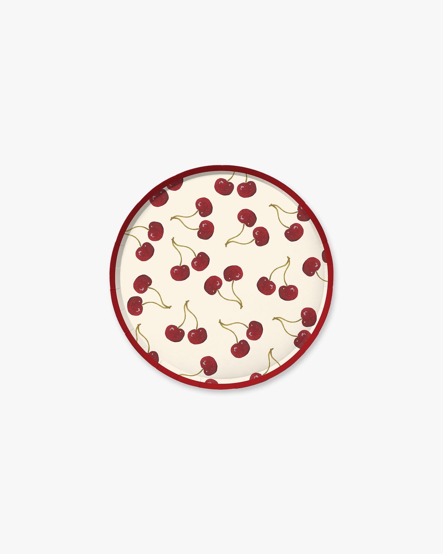 Round plate with cherry pattern on a white background