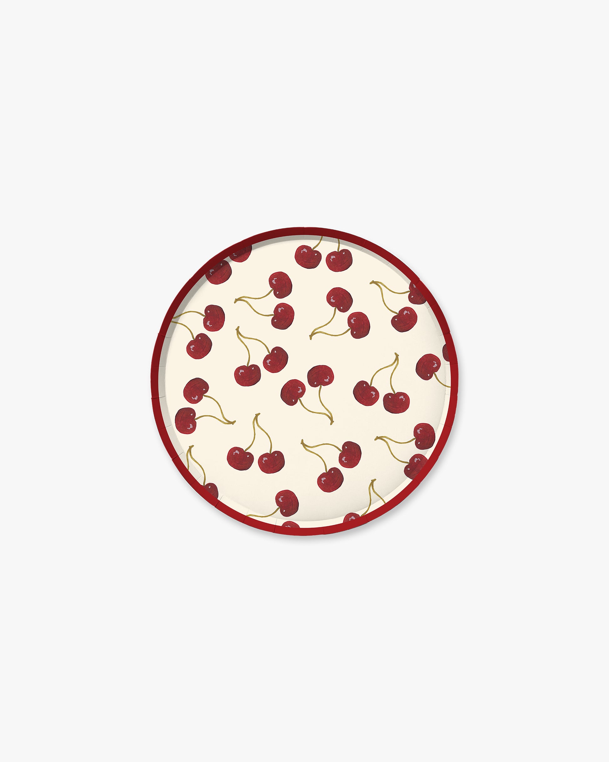 Round plate with cherry pattern on a white background