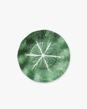 A paper plate with a cabbage design