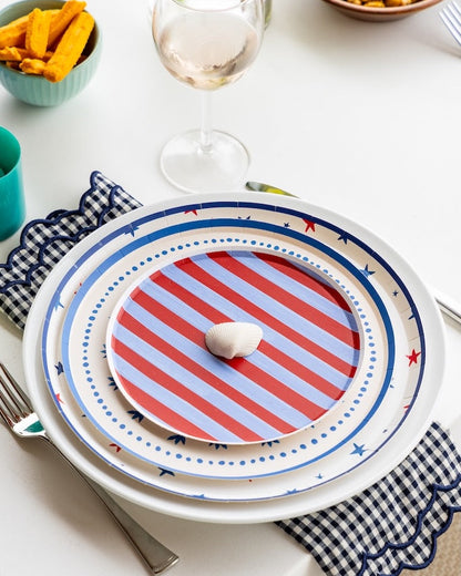 A table setting with layered plates