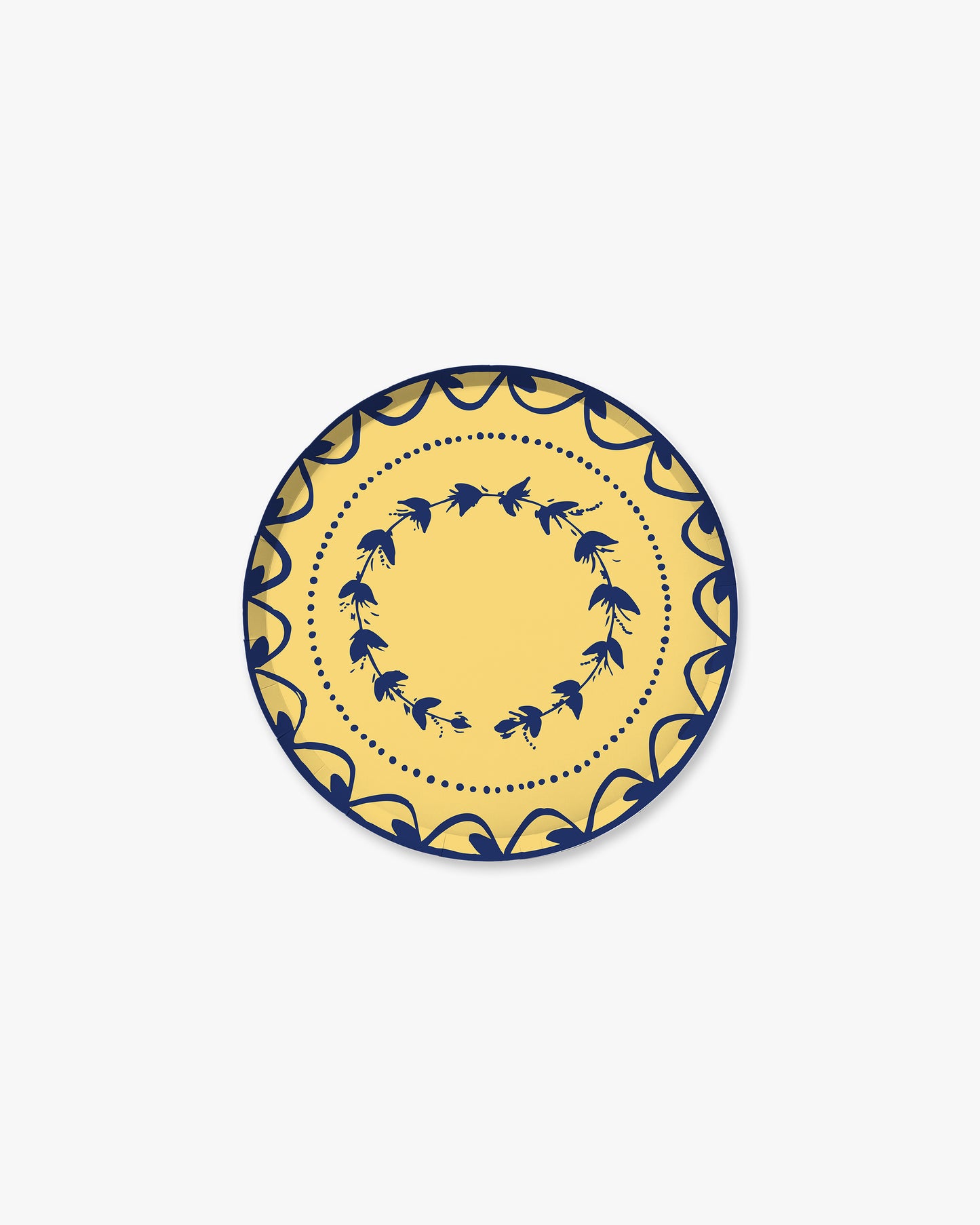 A navy design on a yellow background