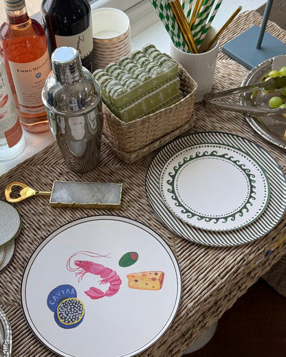 a bar setting with decorative plates