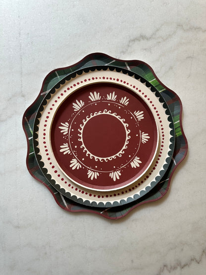 Decorative plates with intricate patterns on a marble surface