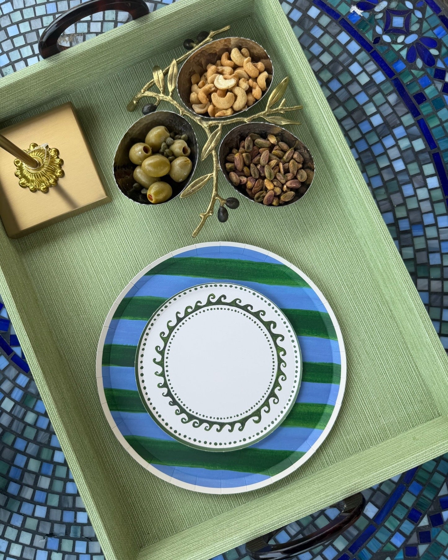 decorative plates on a snack tray