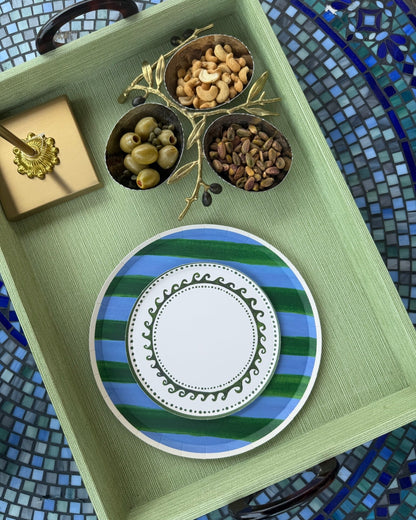 decorative plates on a snack tray
