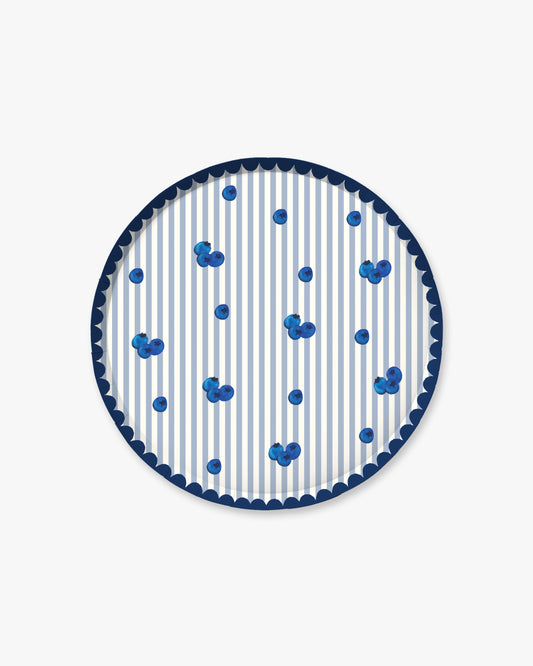 Round plate with blueberry pattern on a white background