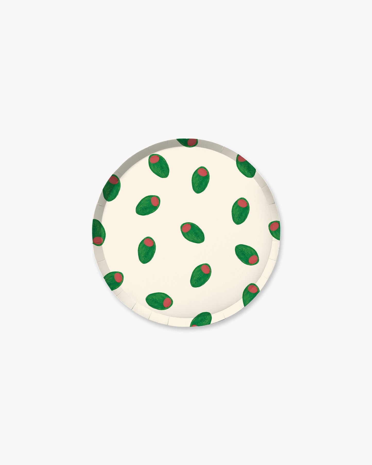Round white coaster with green and red pattern on a white background
