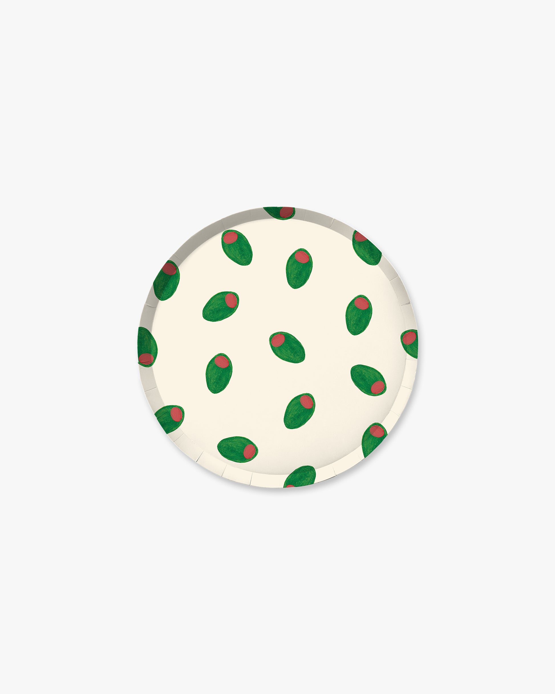 Round white coaster with green and red pattern on a white background