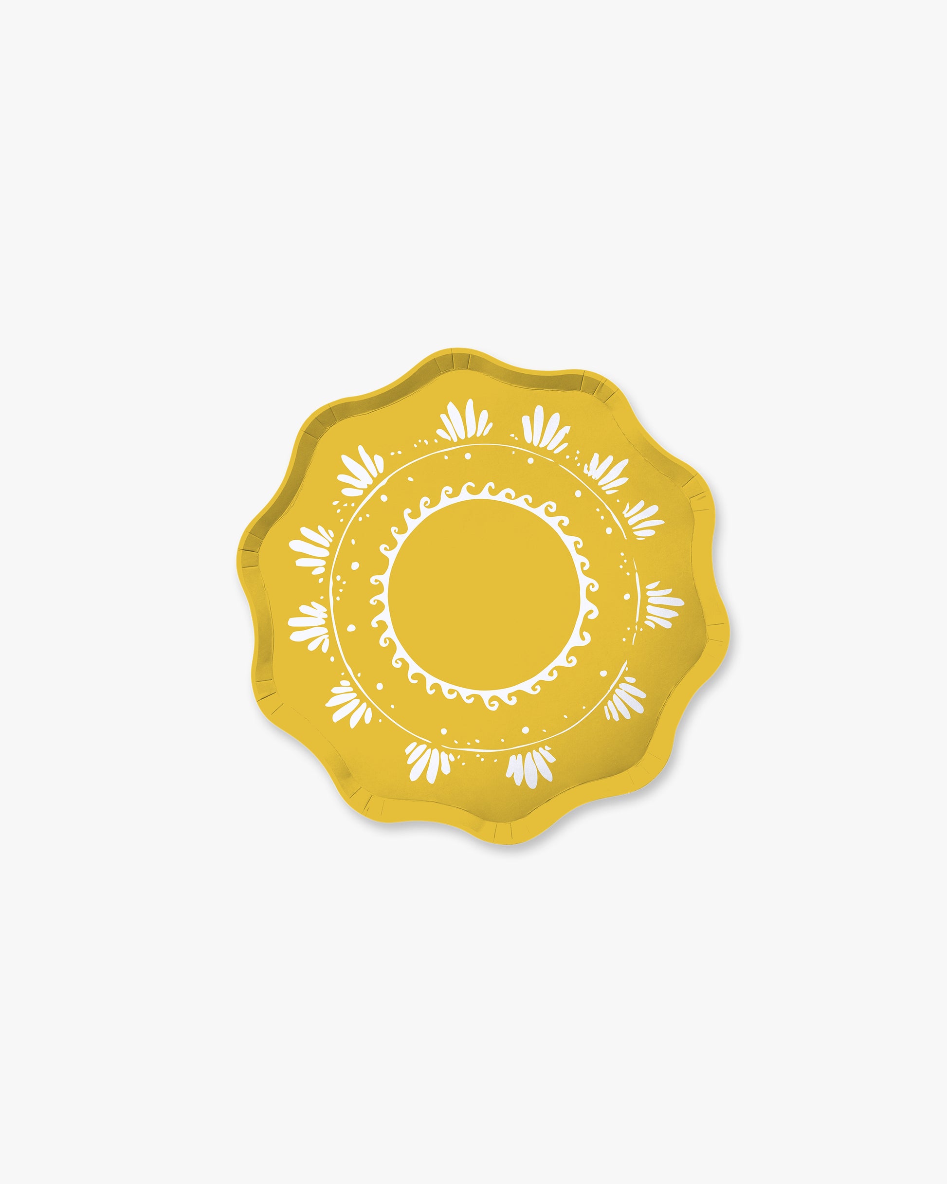 A bright yellow plate with ivory details