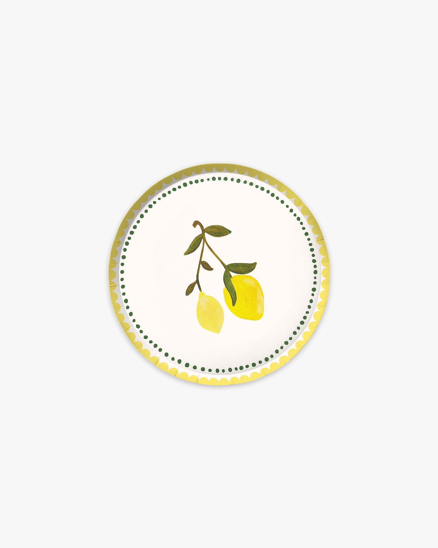 a decorative plate with two lemons in the center.
