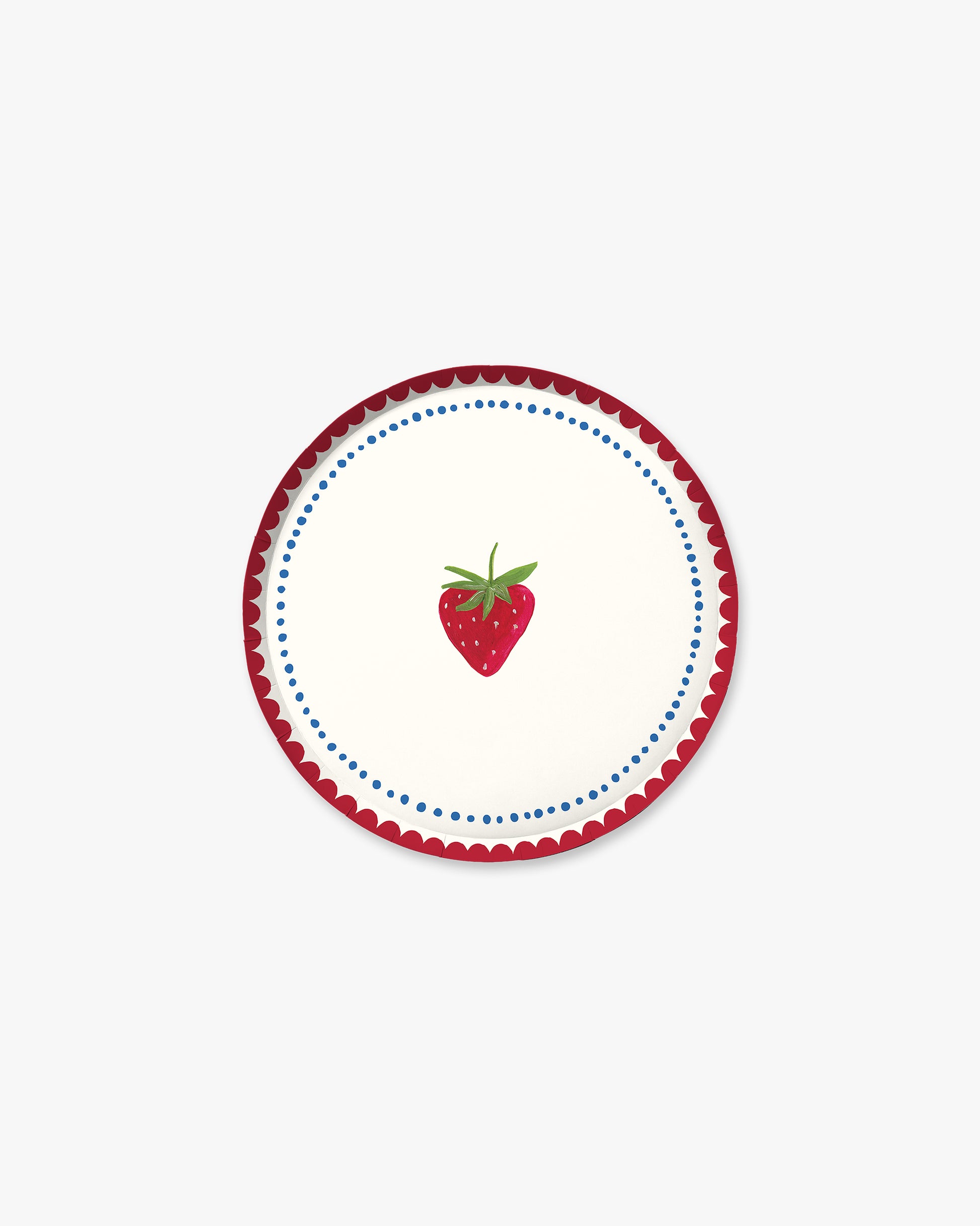 Round plate with a strawberry design on a white background