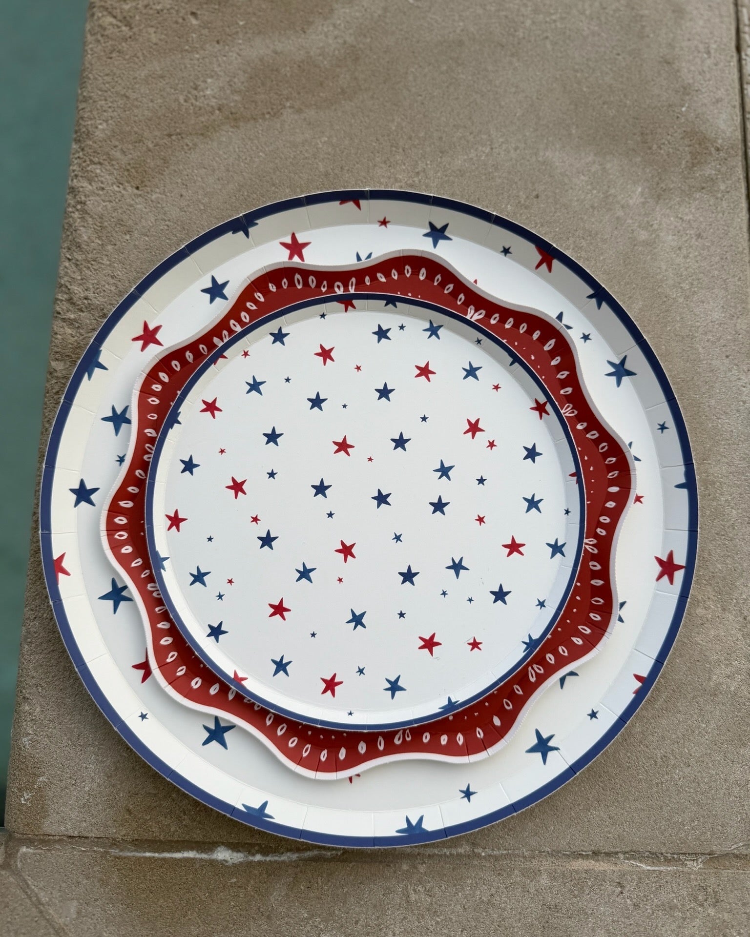 Decorative plates with red white and blue stars