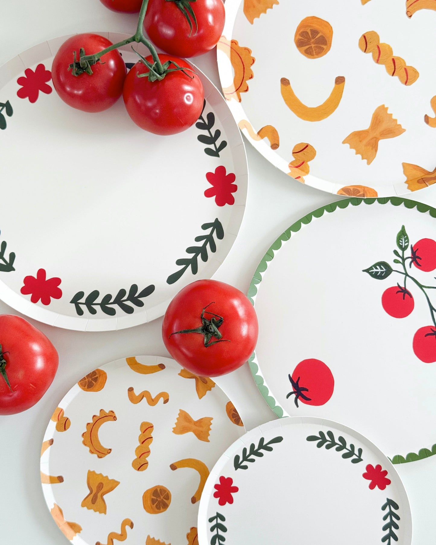 plates scattered with different designs. 